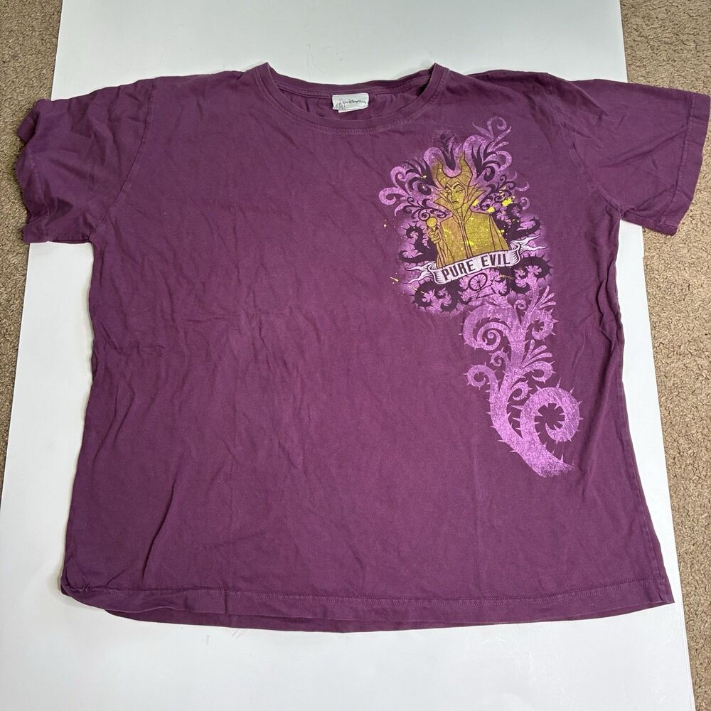 Vintage Disney Maleficent Graphic T-shirt Pure Evil Purple Womens XL Y2K